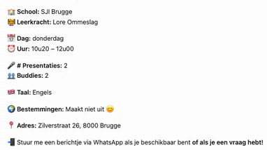 School presentatie Brugge een donderdag 2 presentaties in het Engels